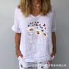 New Women's V-Neck Short Sleeve Loose Casual Pugongying T-Shirt