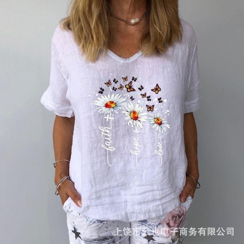 New Women s V-Neck Short Sleeve Loose Casual Pugongying T-Shirt S