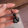 Stone Lucky Cat Braid Rope Pendant Silver Obsidian Cat Car Key Ring Cute Bag Charms  Phone Pendant
