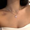 Double Layer Imitation Pearl Butterfly Clavicle Necklaces for Women Shiny Zircon Shell Choker Chains Anklet Party Zircon Gift