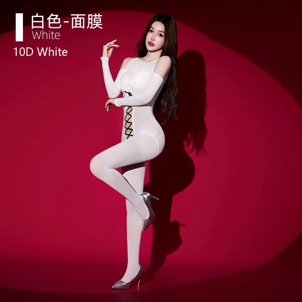 Fashion Sexy Women'S Jumpsuit Front Breast Bandage To Crotch Open Oil Shiny Smooth Tights Hollow Out Woman Shaping Leotard