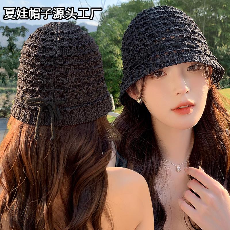 Summer hat women's knitted niche design basin hat sunshade sun hat versatile solid color bucket hat