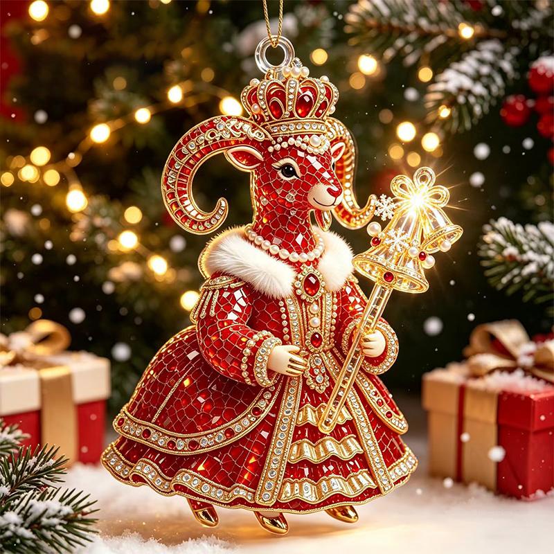 Shining Goat Hanging Ornament 2D Flat Artificial Rhinestone Animal Hanging Decoration Embossed Pattern Goat Pendant