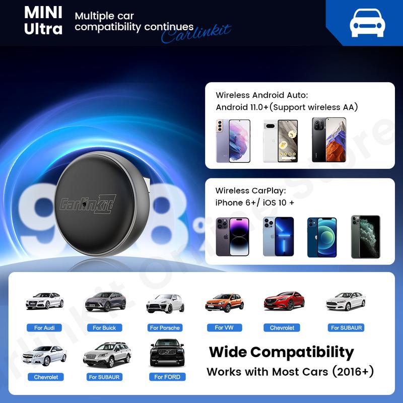 CarlinKit Mini Ultra 3 Wireless CarPlay Android auto Adapter for Car infotainment Upgrade BT 5.4GHz Wifi 5.8GHz OTA Compact