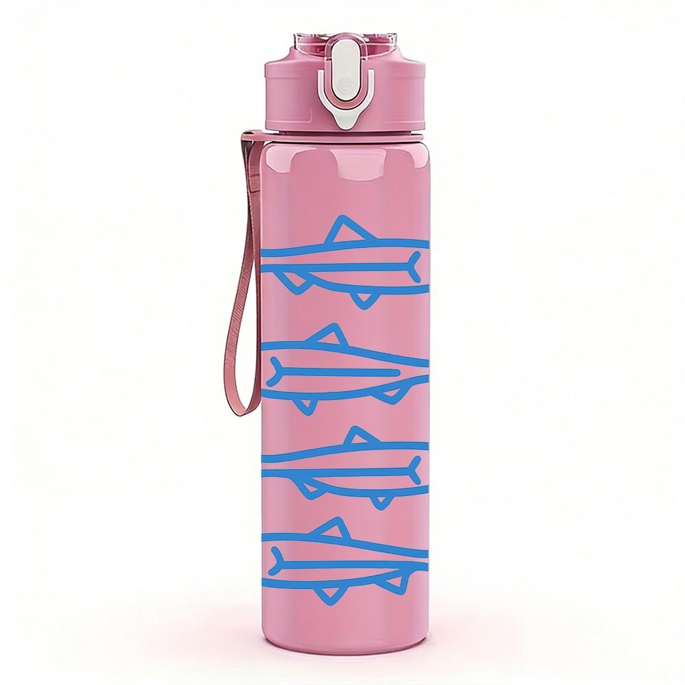 1PC Four Blue Fish Repeat Layout 750ml Color Plastic Sports Water Bottle Leakproof Flip Straw Lid For Sports Office Home Use