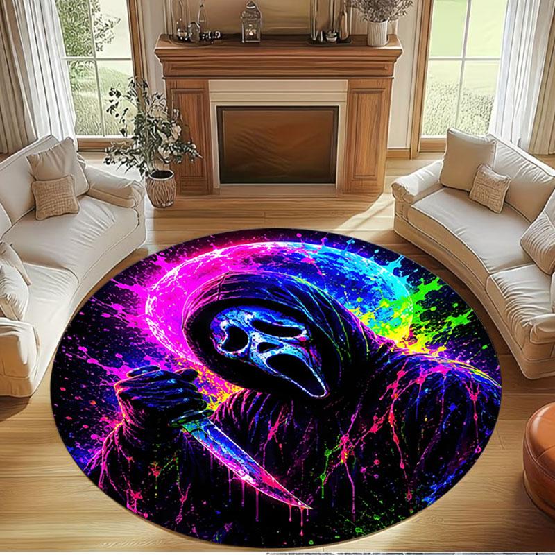 Ghostface Print Round Rug, Washable Floor Carpet, For Entryway Dorm Laundry Room Office Study, Home Decor Birthday Christmas Gift