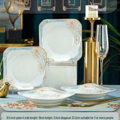LIJIA KITCHENWARE Jingdezhen Gold-Rimmed Ceramic Square Dinner Plate