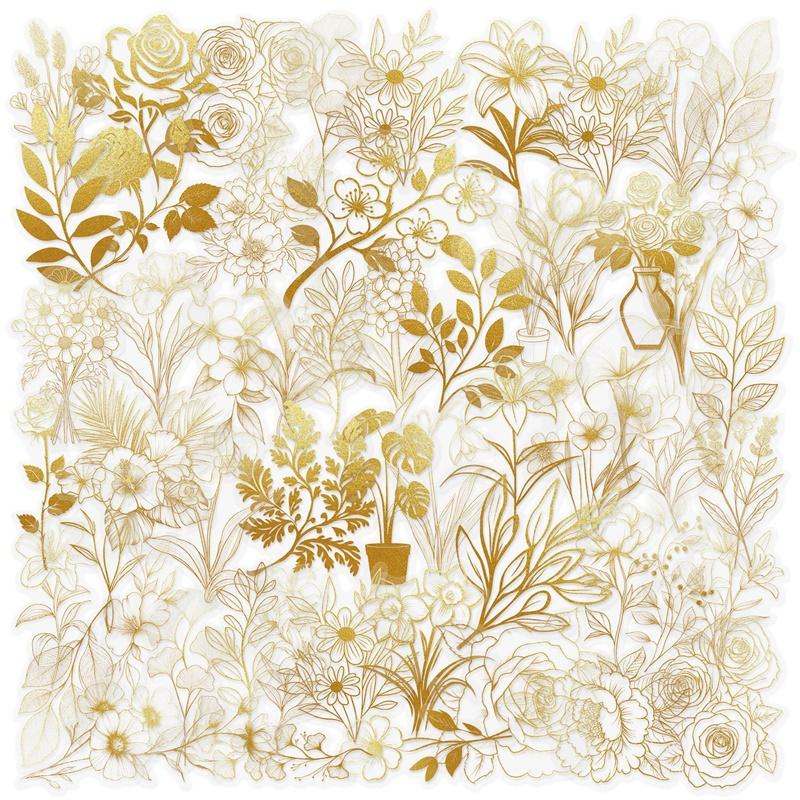 

50PCS Gold Flower PET Sticker Aesthetic Decoration Scrapbooking DIY Hand Accounting Stationery Supplies