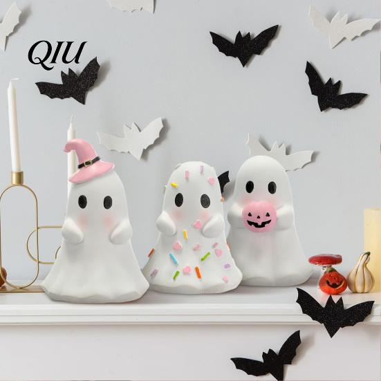 Halloweenový suvenýr Dárek Roztomilá pryskyřičná figurka ducha, Cukrová dýně Klobouk čarodějnice Růžová dekorace Stůl pro dívky, Bílý Kawaii Stolní ozdoba Místnost