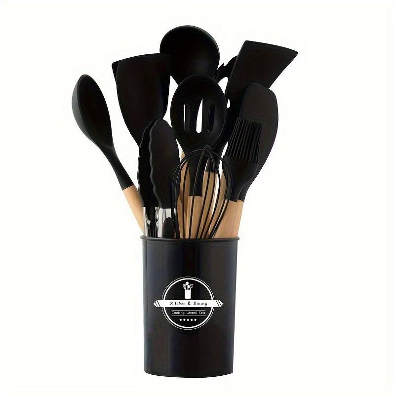780g Silicone Kitchen Non-Stick 12-Piece Cookware Set with Wooden Handle Spatula Turner, Barrel Packaging