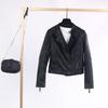 Womens Stand Collar Slim Fit PU Leather Moto Jacket Short Casual Coat