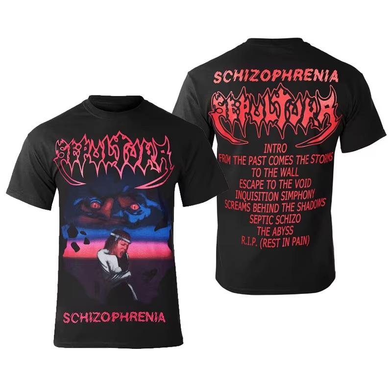2026 Summer Fashion Trendy Tee Men Women Vintage Top Simple Retro SEPULTRA Band Dark Metal T-Shirt Cotton Graphic Tee Hip Hop Streetwear Oversized Top