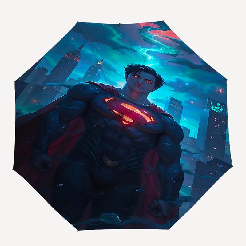 1pc Superman, Cityscape Automatic Folding Umbrella - Compact 8-Rib Design, Durable Plastic & Iron1345L