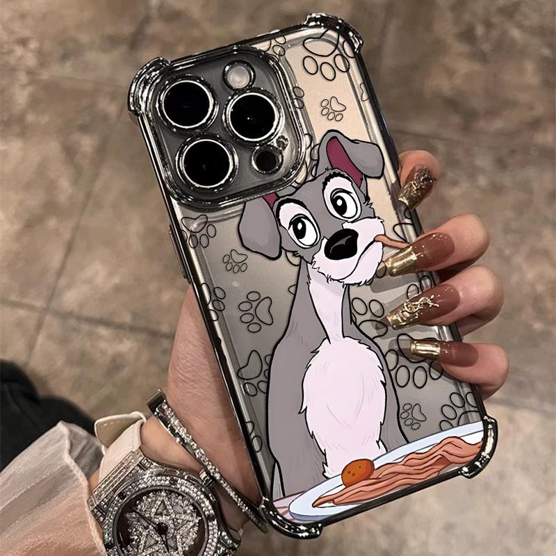 

HOT Cartoon Lady And The Tramp Plating Phone Case For Xiaomi Redmi 15 A3 15C 14C 13C K50 A1 Note 15 14 13 12 Pro Plus 4G 5G Anti Redmi 12 4G