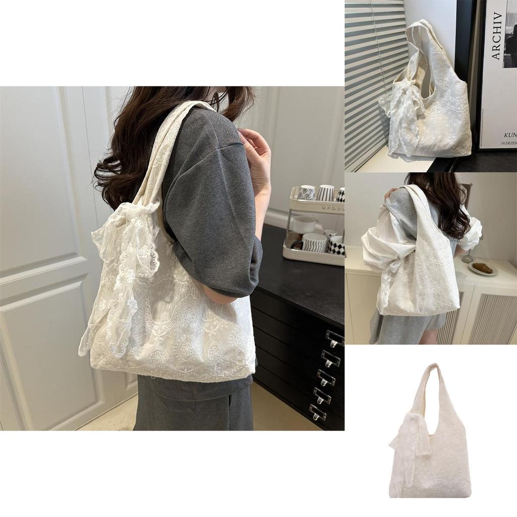Style Lace Sweet Blossom Canvas Tote Bag Large Capacity For Outings Daily