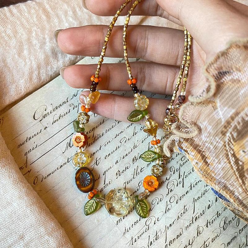 

Hawaiian Style Colorful Plant Flower Czech Bead Pendant Acrylic Summer Collarbone Chain Women s Party Gift