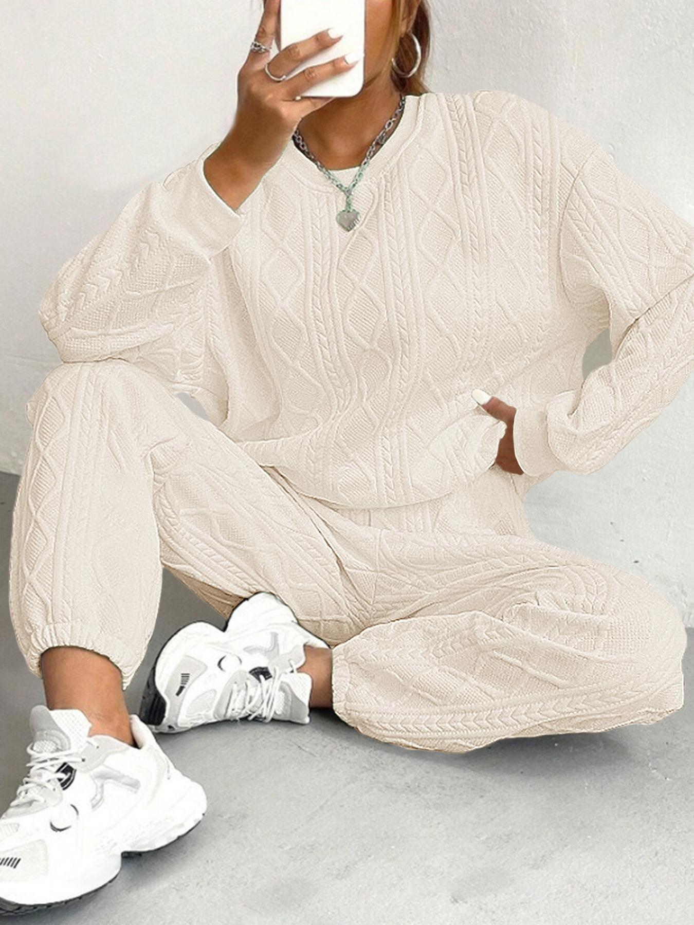 

Женский комплект из свитера и джоггеров крупной вязки, Свободный крой, Повседневная спортивная одежда, Белый костюм для спортзала XXL