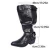 Fashion Fashion Wide Leg Cowboy Boots for Women 2025 Autumn PU leather Knee High Boots Woman Buckle Strap Chunky Heel Riding Botas Mujer