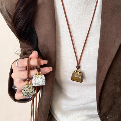 Tiger-eye Stone Handbag Necklace for Women, Small-scale Design with High-end Feel, Long Sweater Chain, Fall-winter Long Pendant