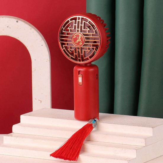 Portable Pocket Fan with Tassel Chinese Style 2 Speed LED Night Light USB Rechargeable Mute Handheld Mini Cooling Fan Summer Home Travel Outdoor