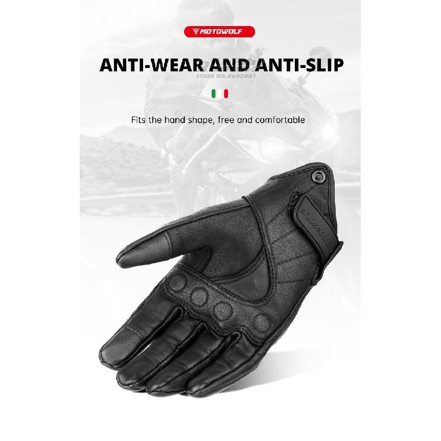 Genuine Leather Motorcycle Gloves Winter Moto Gloves Men Summer Goatskin Motorbike Touch Screen Fist Joint Protect