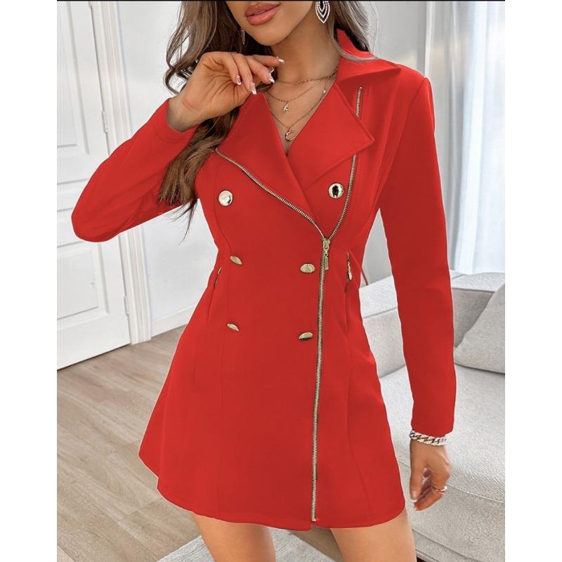 YYFS Women's Fashion Casual Spring Fall Solid Color Print Long Sleeve POLO Neck High Waist Casual Dresses