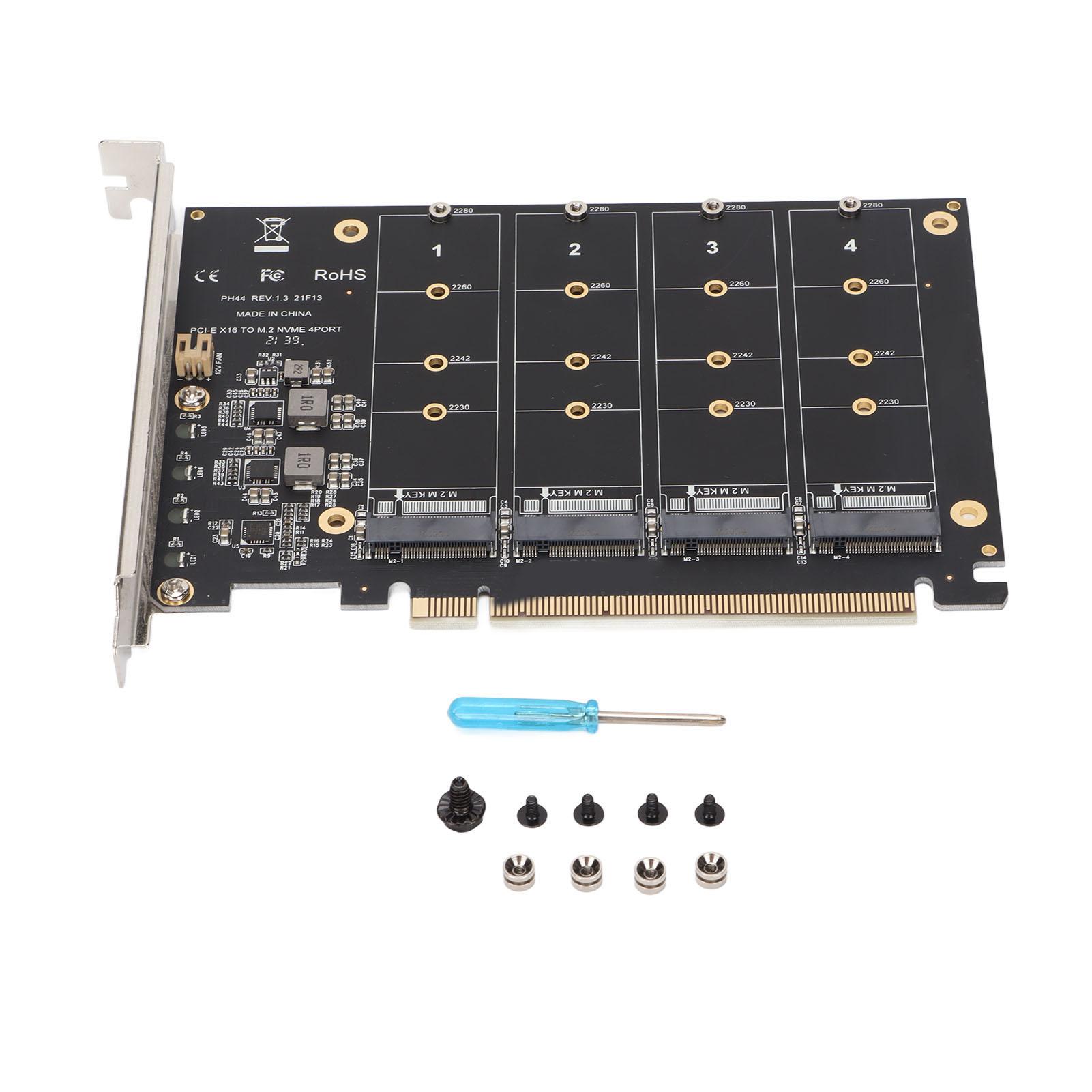 

Adapter Card NVME M.2 to PCIE X16 4 Ports 32Gbps Expansion Card Hard Drive Reader Computer