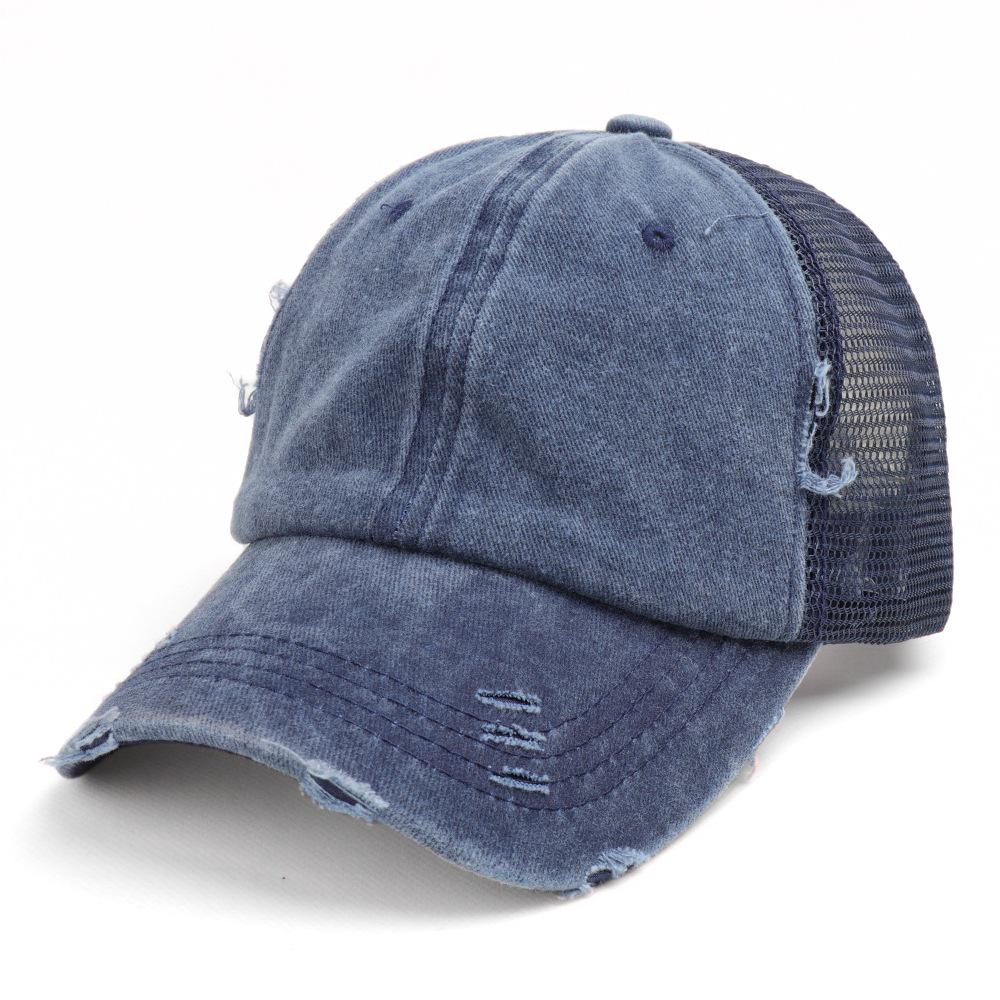 Women's Washed Cotton Ponytail Baseball Cap - Ripped, Breathable Mesh Sun Hat for Outdoor Sports