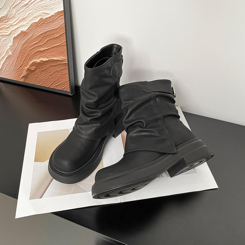 

Boots for women 2025 autumn and winter fashion boots stacking boots sleeve black round head thick heel thick sole short boots trouser tube boots for 40 чорний