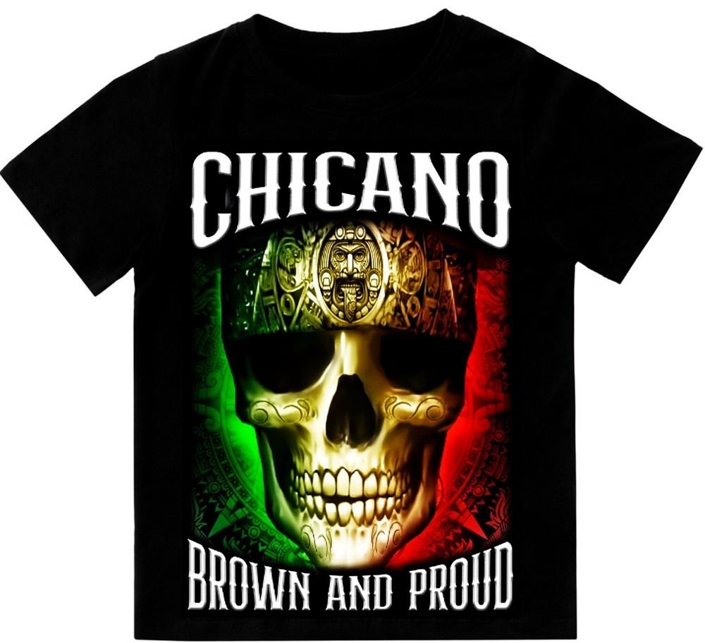 Мужская футболка с принтом  Chicano Brown And Proud  (Чикано Коричневый И Гордый) на тяжелой футболке Shaka, Унисекс XXXL
