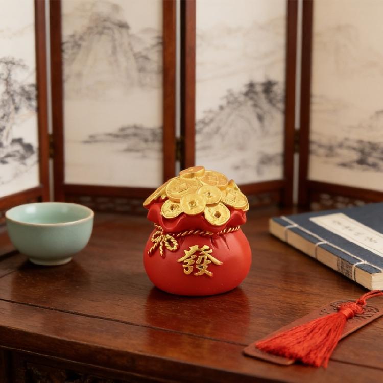 Chinese New Years Decoration Resin Money Tree Statues Blessing Bag Figurines Fengshui Ornament for Wealth Good Luck