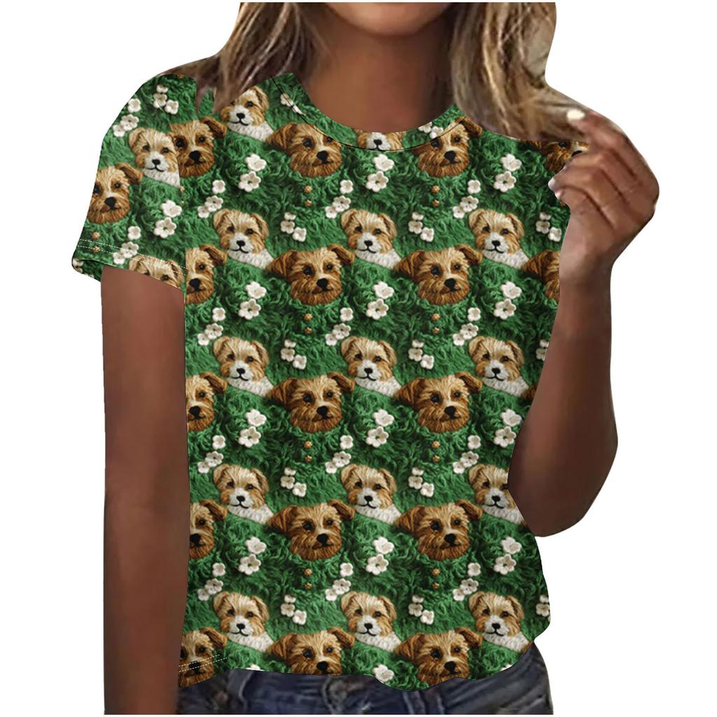 Cuello Redondo de Verano 3D St. Camisetas de Manga Corta Casuales de Moda para Mujer con Estampado Temático Verde del Día de San Patricio