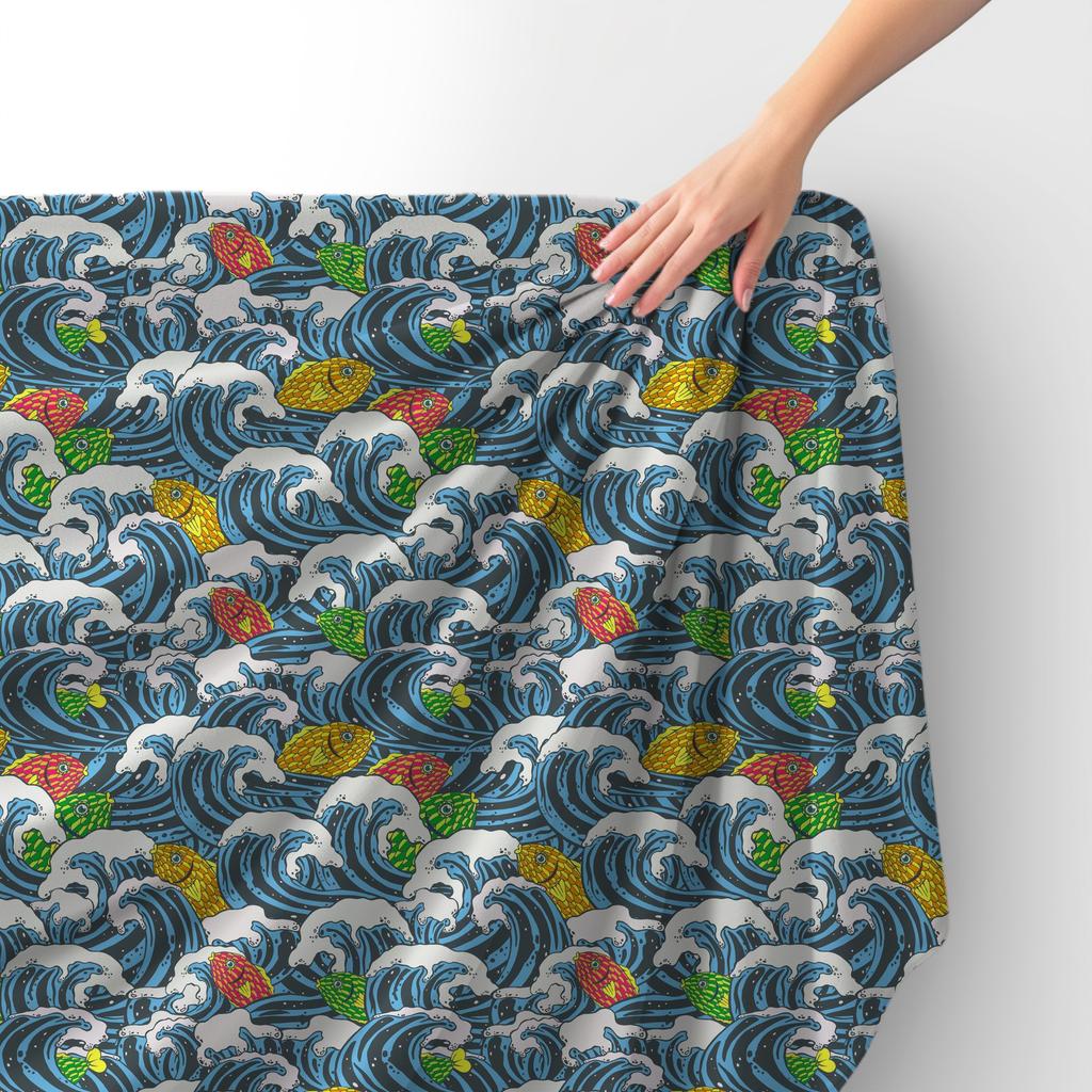 Royal Samt Stoff Polyester Zum Nähen - Motiv Meereswelle Fisch