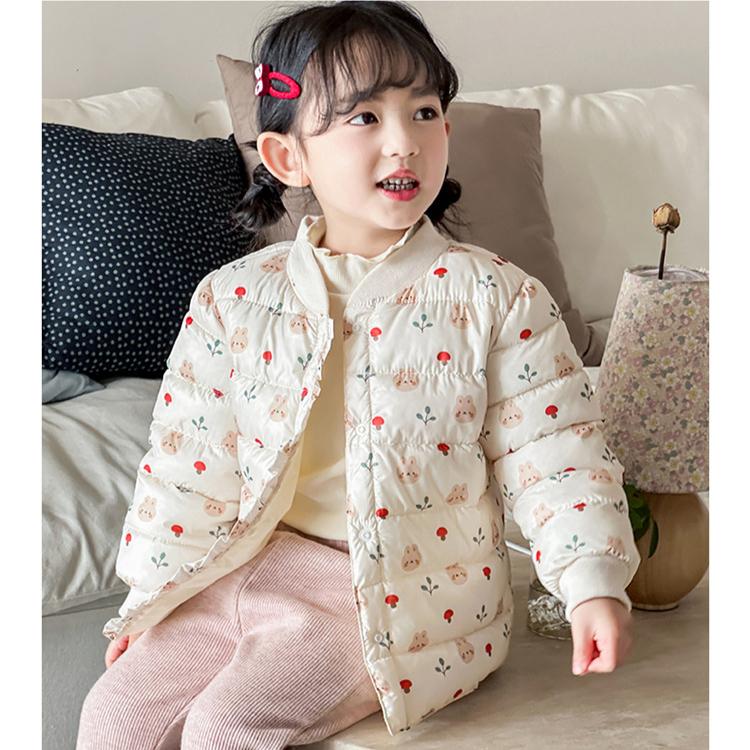 winter baby girl thicken short cotton-padded V-neck jacket Girls' warm cotton-padded clothes foreign style children's autumn cute cartoon print coats