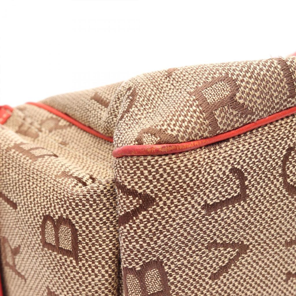 Used BVLGARI Logo Mania 2WAY Handbag Canvas Leather Beige Pink Used Women