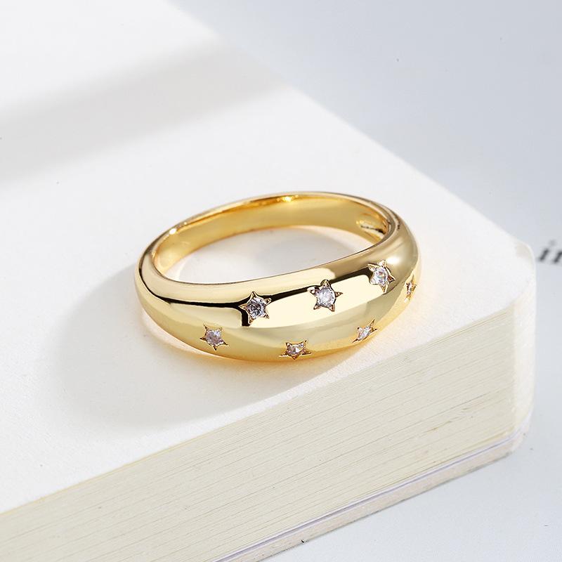 Bague épaisse étoile de cristal pour femmes, Vintage, tendance, couleur or, zircone, anneaux empilables, accessoires Punk, bijoux rétro, R446