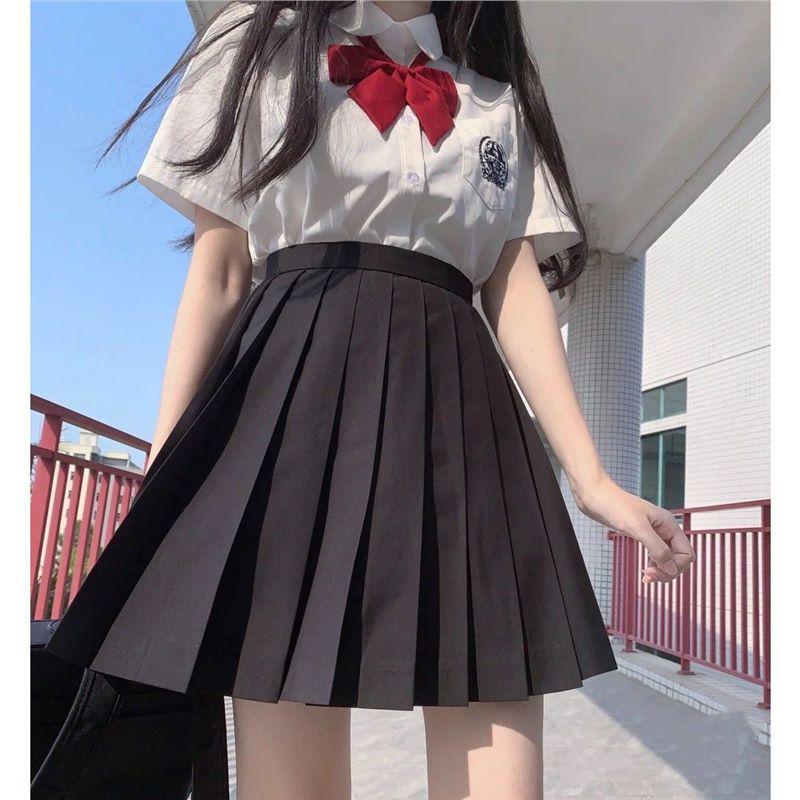 

Плиссированная японская школьная юбка с высокой талией и комплект с рубашкой XL
