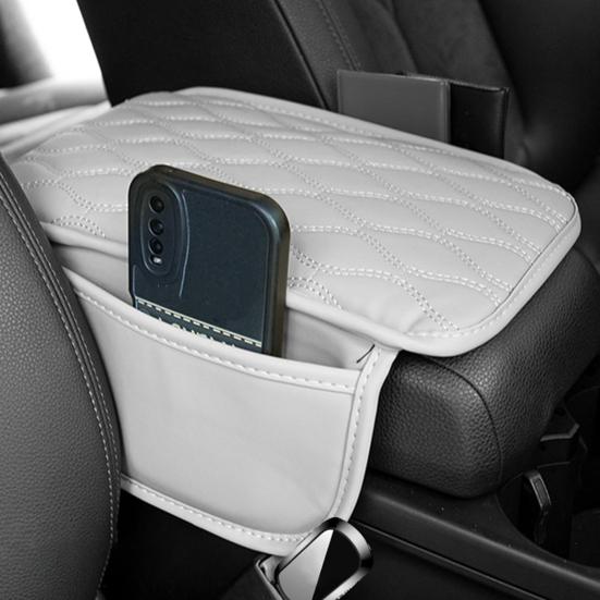 Car Armrest Cushion Center Console Protector Pad with Storage Pocket Faux Leather Heightening Armrest Pillow for Most Cars