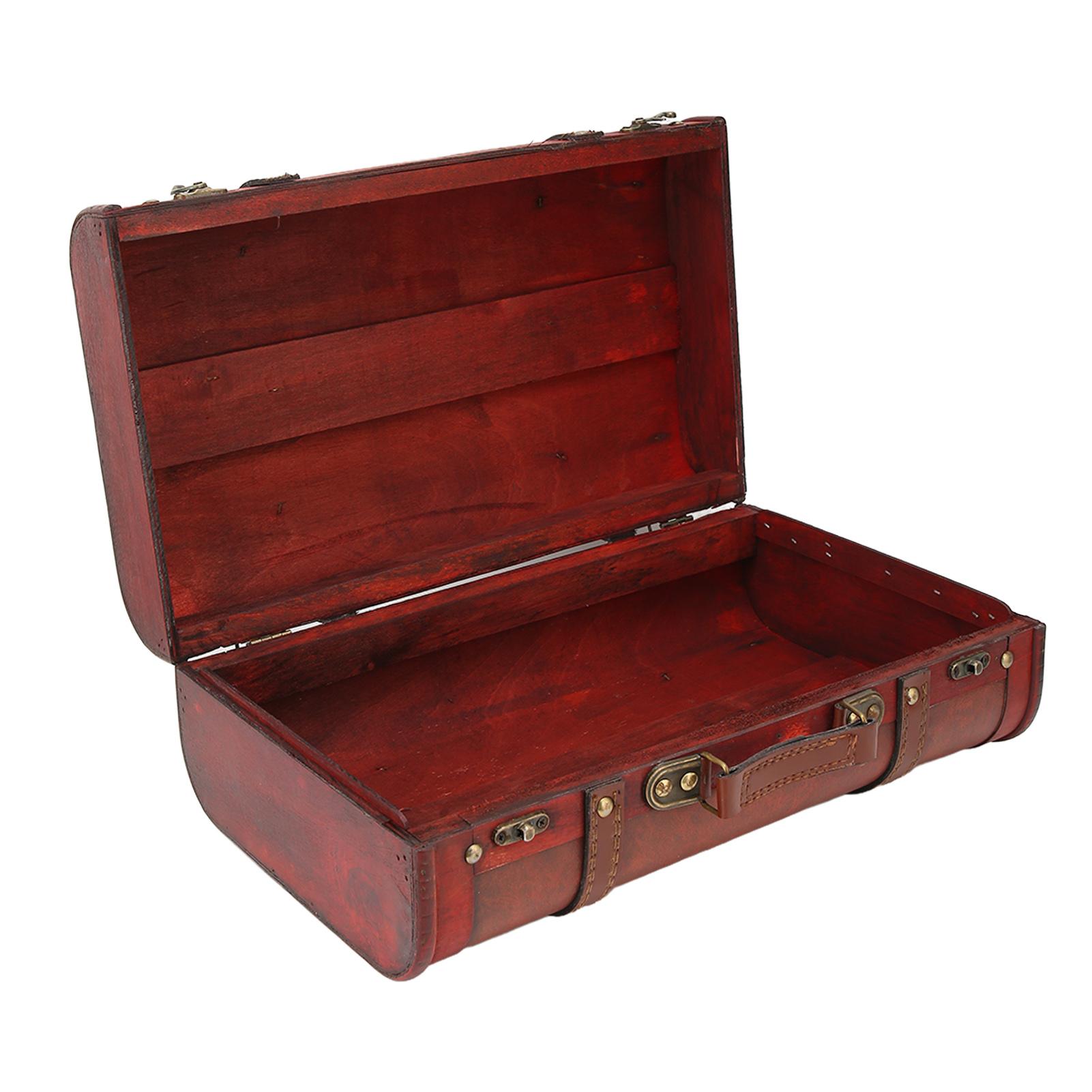 Retro Houten Cadeaubox Scharnier Decoratieve Faux Leren Koffer Schatkist voor Huis Kantoor