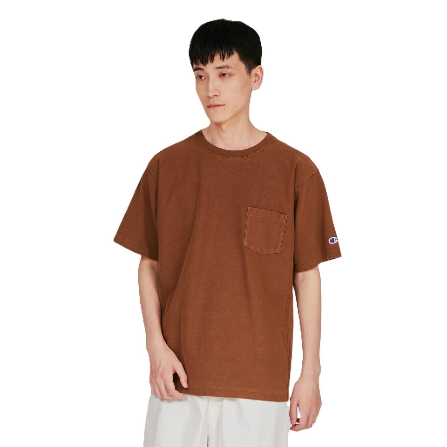 

Champion Short Sleeve Cotton USA Reverse Short Sleeve Pocket Brown Men s T-Shirt, Brown, 9.4oz 100% Weave® T-Shirt, (C3-B305)