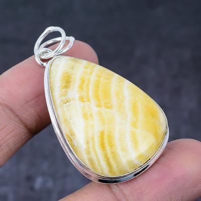 Natural Yellow Septarian Handmade 925 Sterling Silver Jewelry Pendant 2.13" O7i66