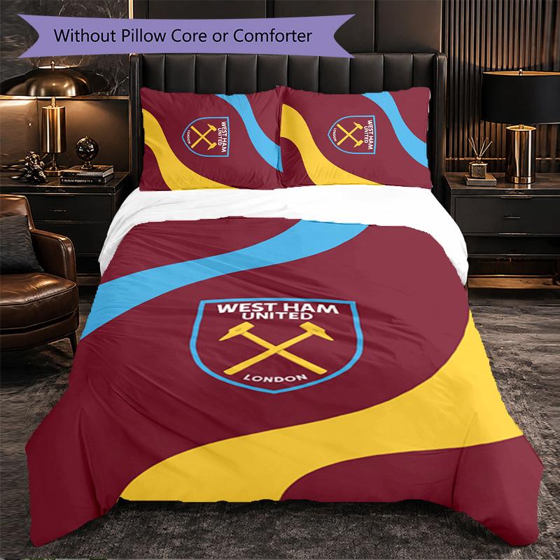 West Ham United Zestaw Pościeli Piłkarskiej 3-częściowy Miękki Komplet Poszew na Kołdrę z Poszewkami na Poduszki Zestaw Dekoracji Sypialni do Domu