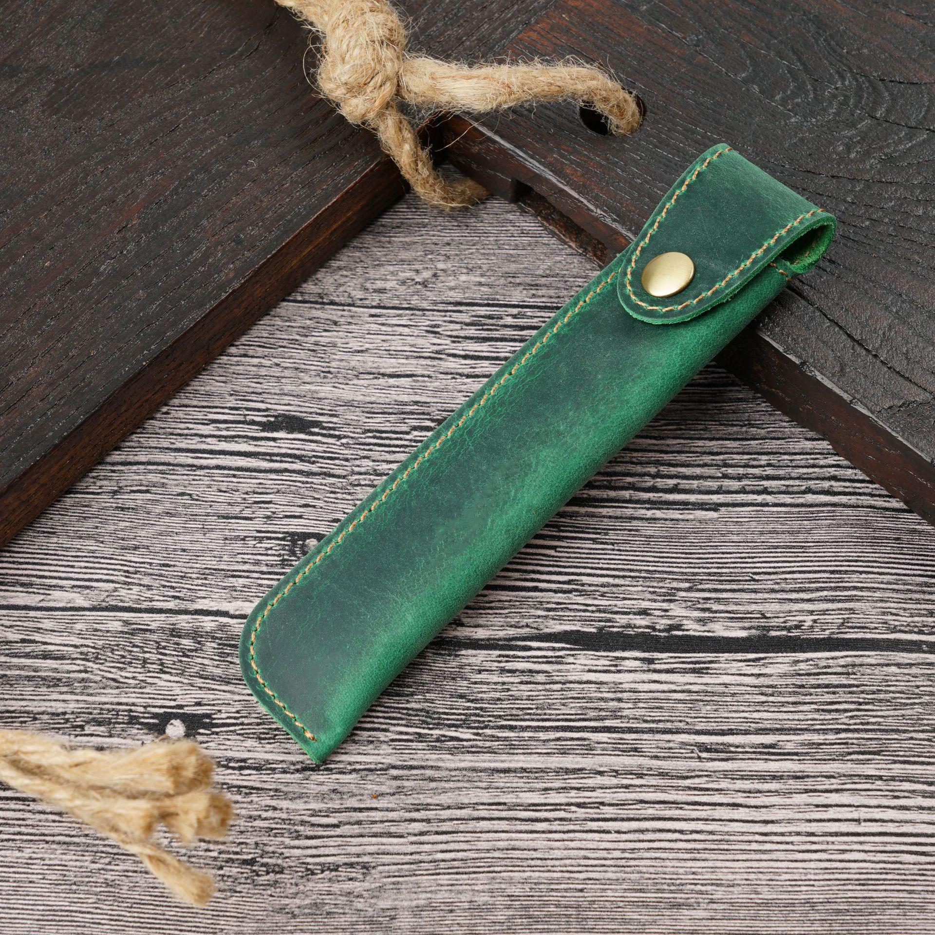 

Handmade Retro Leather Pencil Case, Personalized Cowhide Pen Cover, Creative Design, In Stock Single Pen Holder