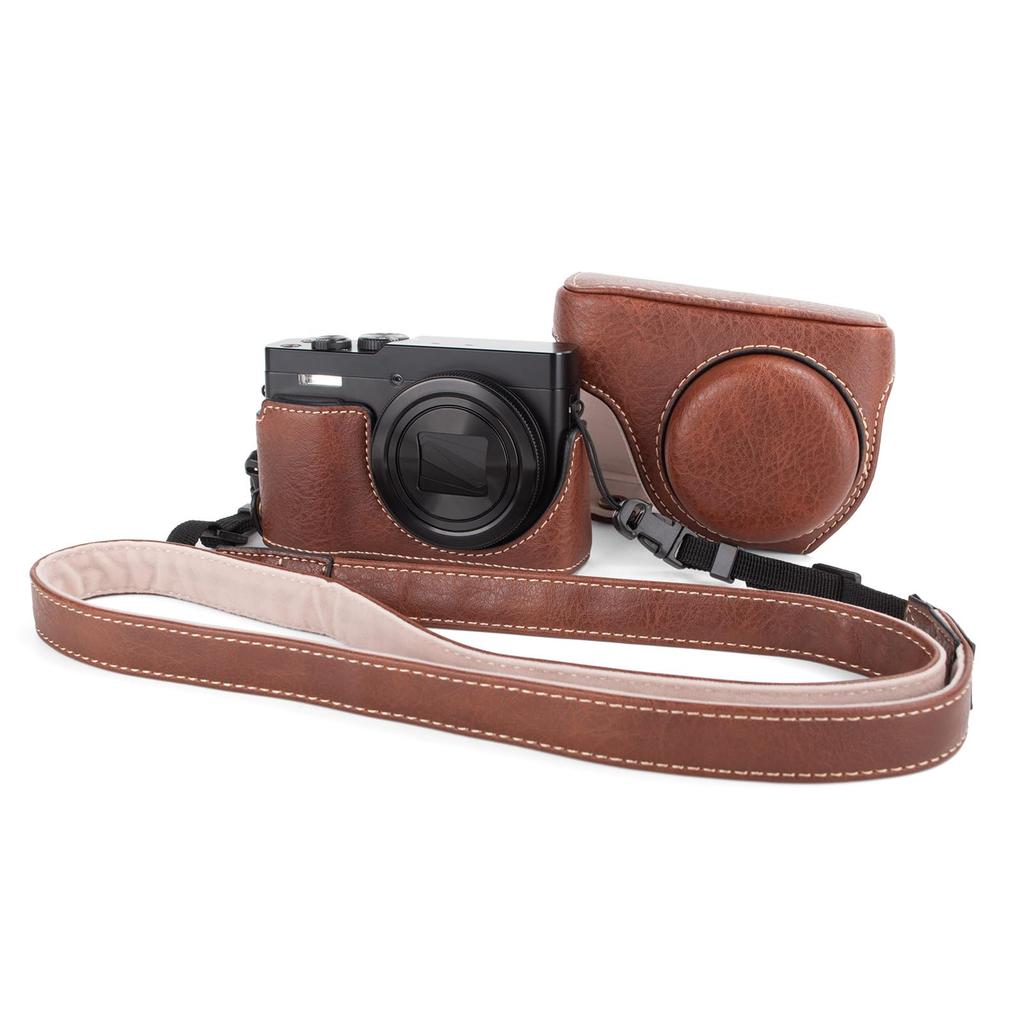 Kinokoo Tz99 Case for Panasonic Lumix Digital PU Leather Protective Camera Bag for Lumix Detachable Flip Case Cover with Adjustable Shoulder Strap