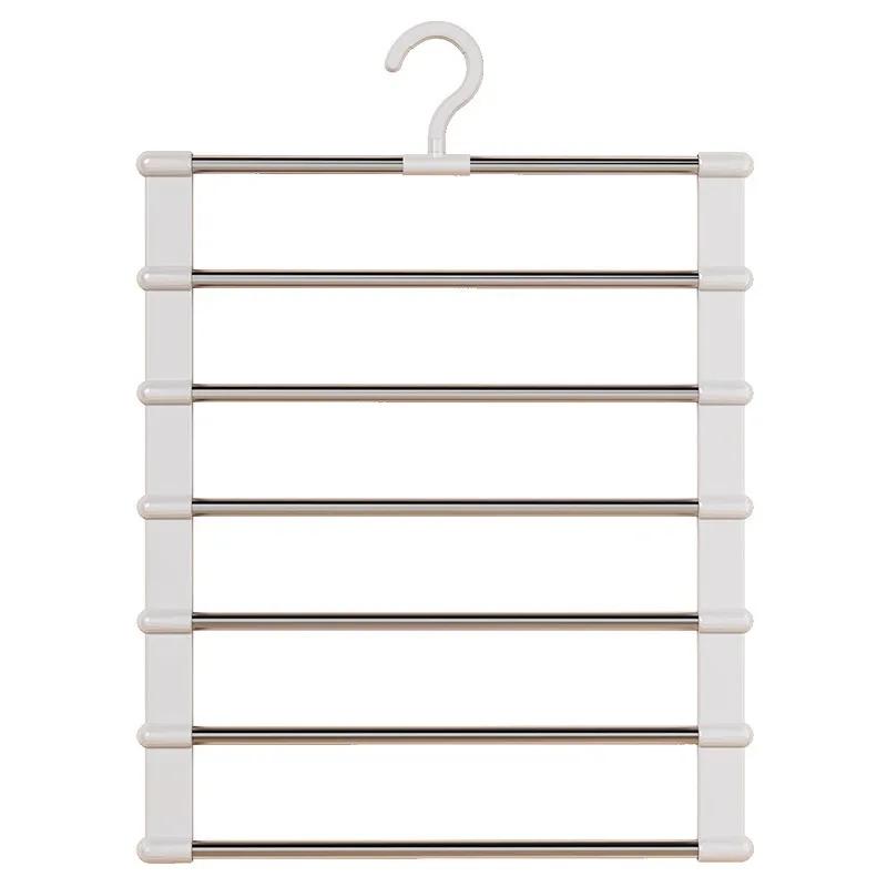 Foldable Stainless Steel Pants Hanger, Multifunctional Trouser Rack with Hooks for Closet Storage, Belt & Scarf Organizer