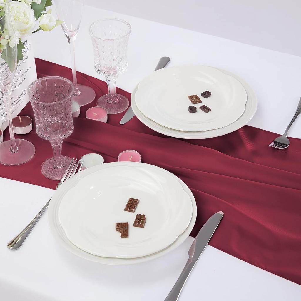 2pcs Chiffon Table Runner Burgundy for Christmas Party Romantic Wedding Bridal Shower Fall Decorations Table Runner Luxury
