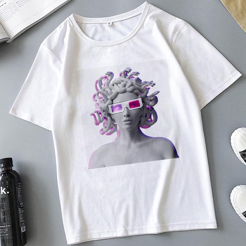 Snake Head Female Monster Medusa Printed T-shirt Summer Women's Casual White Female Tshirt Harajuku Vintage Fashion Tops T Shirt