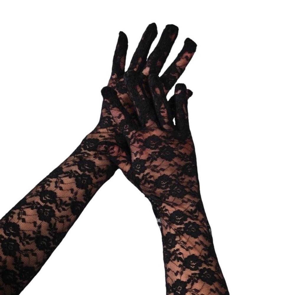 1Pairs Breathable Fishnet Gloves Floral Print Evening Mittens Kawaii Long Sexy Gloves JK Lolita