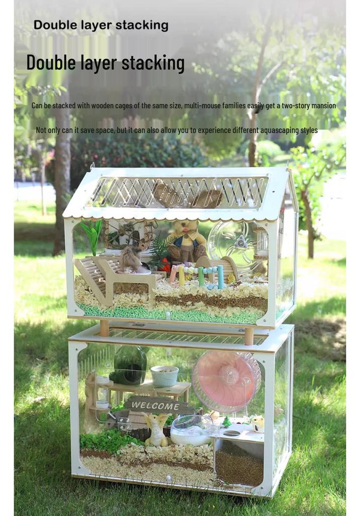 Golden Hamster Luxury Villa - Large Acrylic Cage, Starry Sky Design
