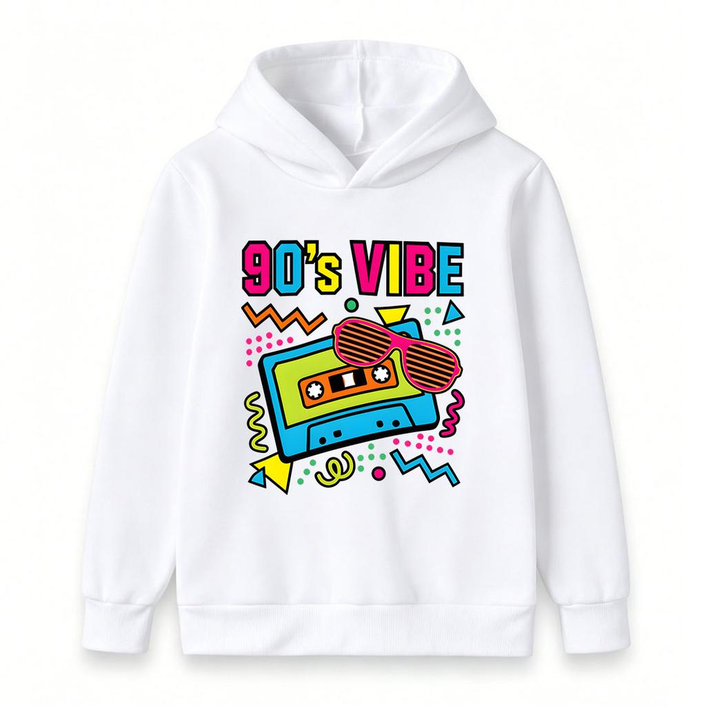 Kids Boys Girls Pullover Hoodie 90s Vibe Retro Cassette Tape Shades Print Casual Long Sleeve Sweatshirt For Youth 90s Themed Party Streetwear Lightwei